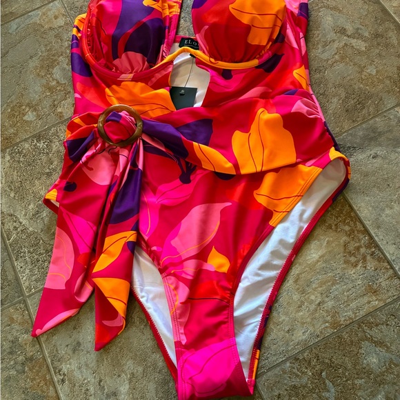 Eloquii Pink and Orange Floral One Piece Swimsuit size 18 - Picture 6 of 8